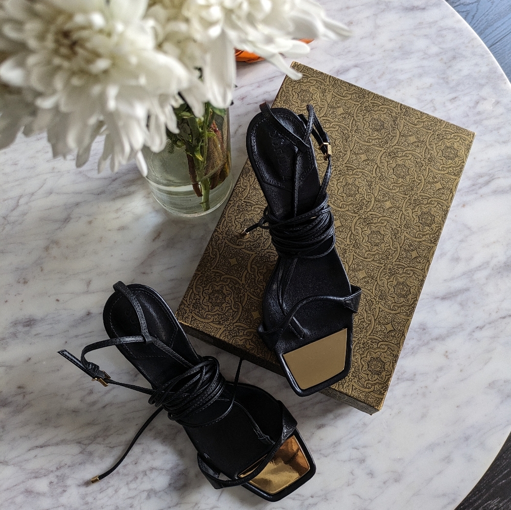 Schutz Heeled Wrap Sandal